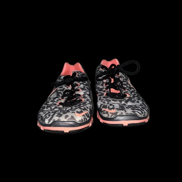 Coral and Gray Cheetah Print Nike Running Shoes - Picture 2 of 7
